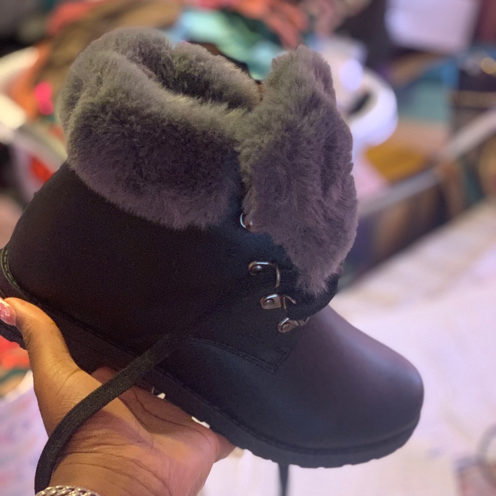 Gold Toe Black Fur Boots